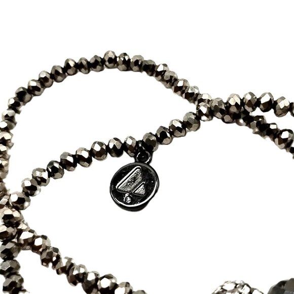 Liz Claiborne Silver Tone Double Strand Stretch Bracelet with Pave Crystal Bead - Picture 7 of 11